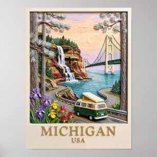 Póster Viaje por carretera en Michigan USA Pictured Rocks