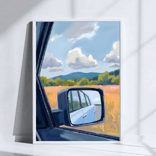 Póster Viaje por carretera Espejo retrovisor Acuarela d