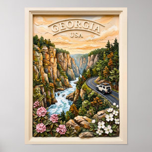 Póster Viaje por carretera vintage en Georgia con paisaje