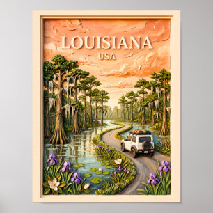 Póster Viaje por carretera vintage por el bayo pantanoso