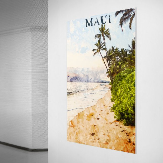 Póster Viaje por el Ilustracion acuático Maui Hawaii (maui hawaii watercolor drawing)