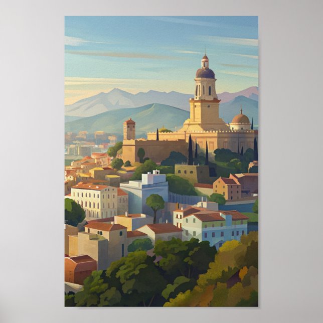 Póster Viaje por la ciudad de Málaga España (Frente)