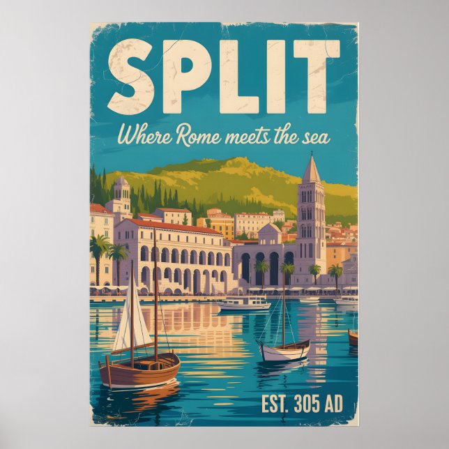 Póster Viaje por Split Croacia Ciudad Retro (Frente)
