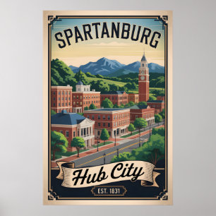 Póster Viaje Retro a Spartanburg Carolina del Sur