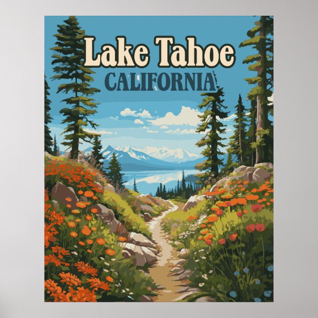Póster Viaje retro al lago Tahoe California Nevada (Frente)
