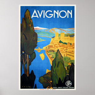 Póster Viaje retro Aviñón del francés del art déco del
