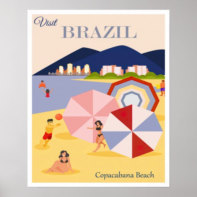 Póster Viaje Retro Brasil a la playa de Copacabana (Frente)