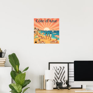 Póster Viaje Retro Côte d'Azur : Riviera Francesa de los