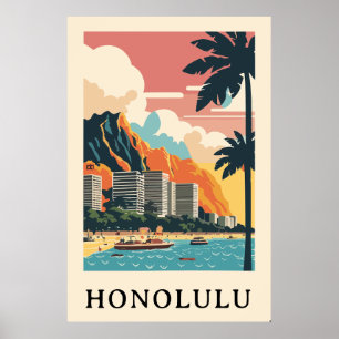Póster Viaje retro de Honolulu