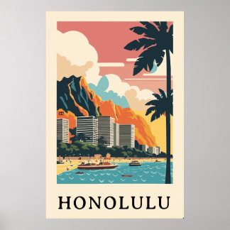 Póster Viaje retro de Honolulu