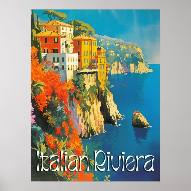 Póster Viaje retro de la Riviera italiana (Frente)