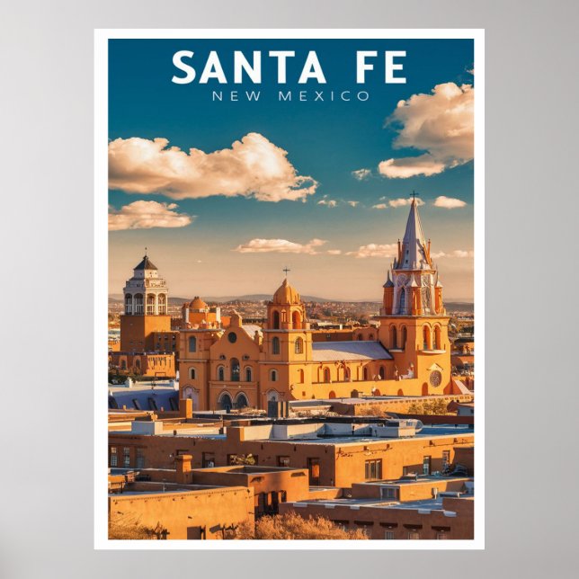 Póster Viaje retro de Santa Fe Nuevo México (Frente)