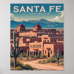 Póster Viaje retro de Santa Fe Nuevo México