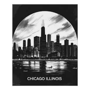 Póster Viaje Retro de Vintage Chicago Illinois