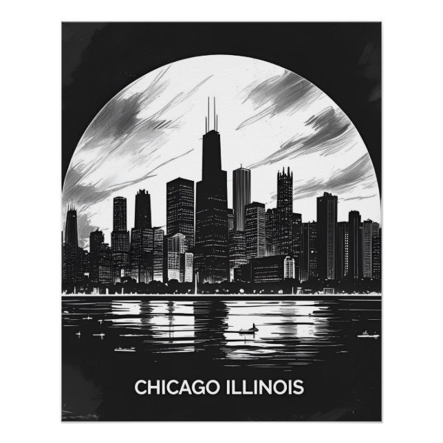 Póster Viaje Retro de Vintage Chicago Illinois (Anverso)