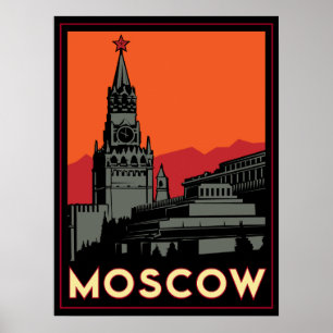 Póster viaje retro del art déco de Moscú Rusia el Kreml