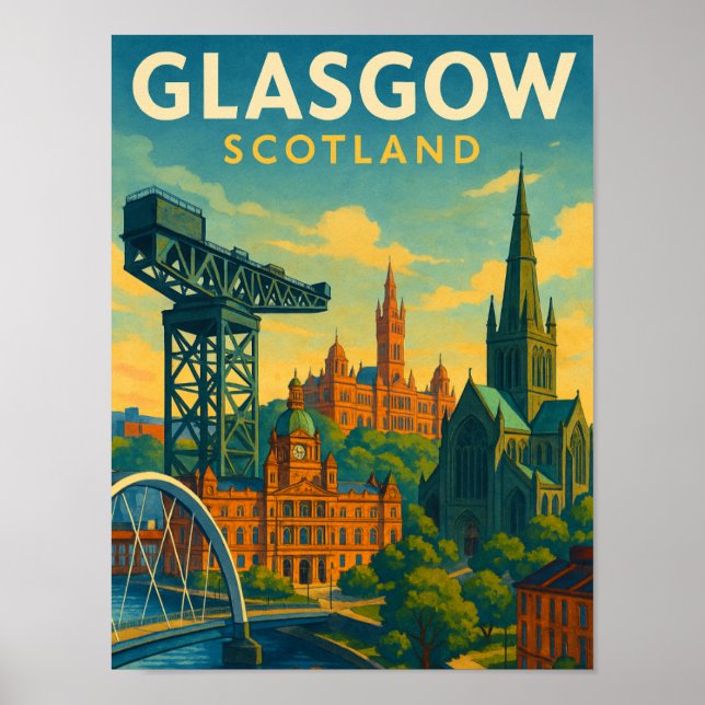 Póster Viaje retro Glasgow Escocia (Frente)