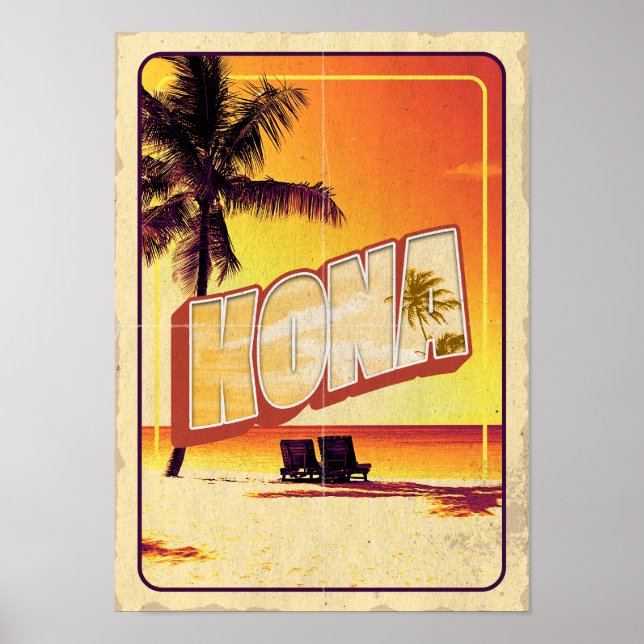 Póster Viaje retro Kona Hawaii (Frente)