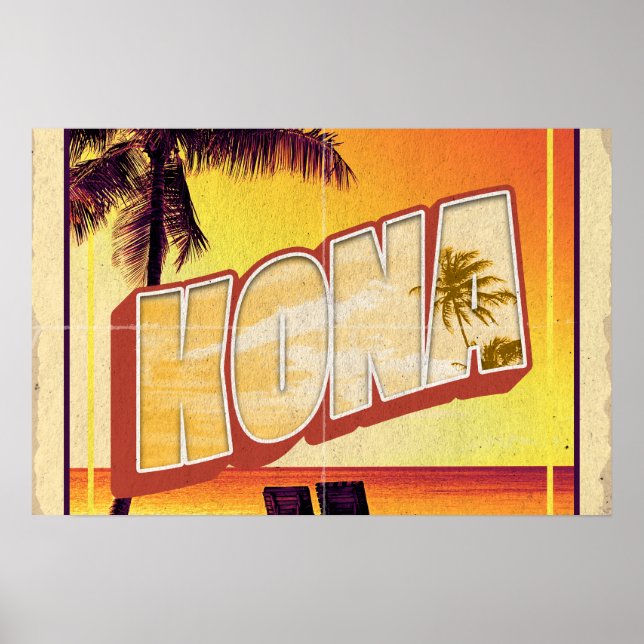 Póster Viaje retro Kona Hawaii (Frente)