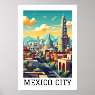 Póster Viaje retro vintage clásico de la Ciudad de México