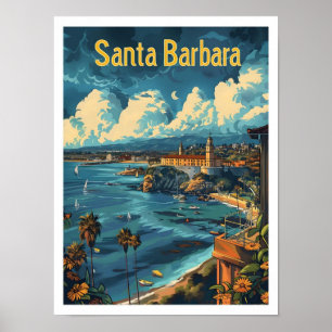 Póster Viaje retro vintage clásico de Santa Bárbara USA
