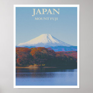 Póster Viaje retro vintage del Monte Fuji Japón