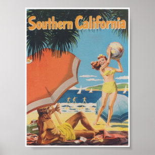 Póster Viaje retro vintage del sur de California