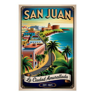 Póster Viaje Retro Vintage San Juan Puerto Rico