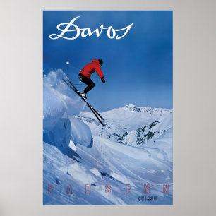 Póster Viaje Suiza Davos Salto de esquí