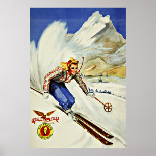 Póster Viaje único del vintage del esquí de los centros