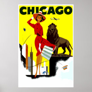 Póster Viaje ventoso de Chicago de la ciudad de la línea