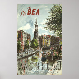 Póster Viaje Vintage 1956 Fly BEA Amsterdam Reino Unido