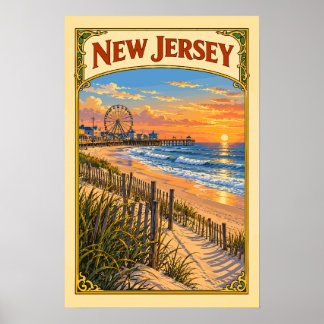 Póster Viaje Vintage a la Costa de Nueva Jersey