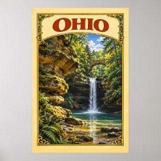 Póster Viaje vintage al Parque Estatal Hocking Hills Ohio