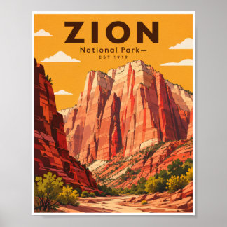 Póster Viaje vintage al Parque Nacional Zion