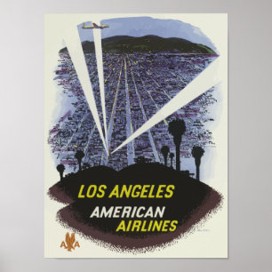 Póster Viaje Vintage de aerolínea de Los Angeles USA