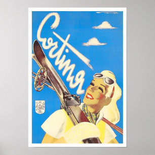 Póster Viaje vintage de Cortina Italia
