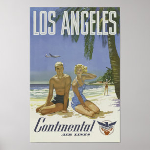 Póster Viaje Vintage de la aerolínea de aviación de Los Á