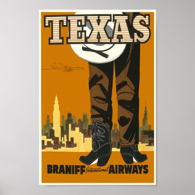 Póster Viaje Vintage de la aerolínea Texas USA (Frente)