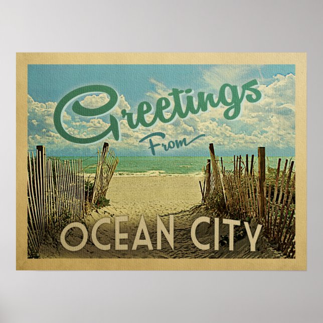 Póster Viaje Vintage de Ocean City Beach (Frente)