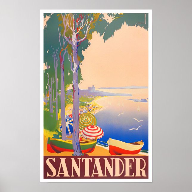 Póster Viaje vintage de Santander España (Frente)