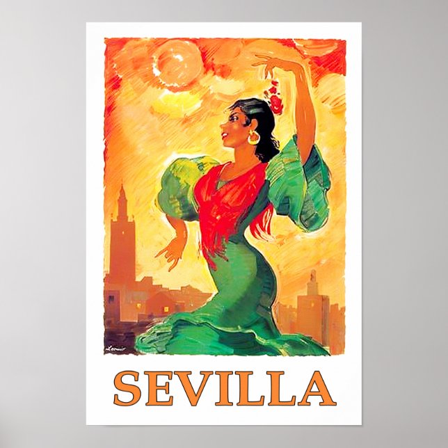 Póster Viaje vintage de Sevilla España (Frente)