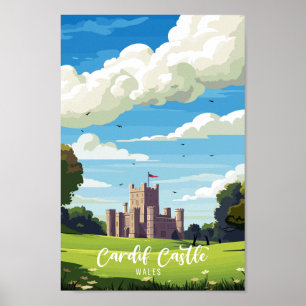 Póster Viaje vintage del Castillo de Cardiff Wales