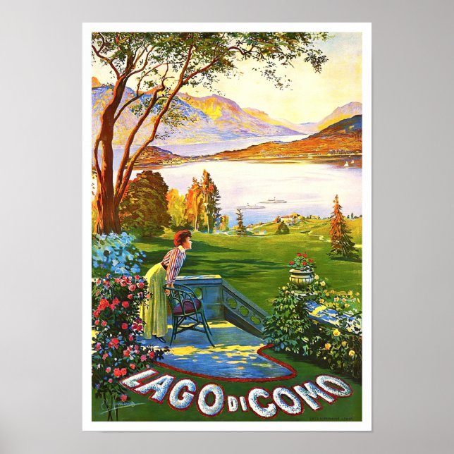 Póster Viaje vintage del Lago Como Italia (Frente)