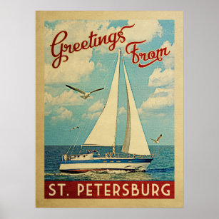 Póster Viaje Vintage en barco de vela de San Petersburgo 