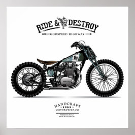 Póster Viaje vintage en motocicleta de helicóptero destru