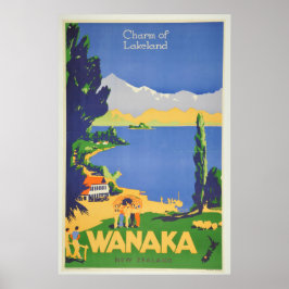 Póster Viaje Vintage Wanaka New Zealand Lakeland