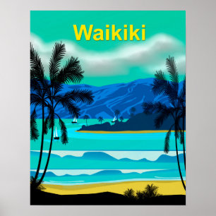 Póster Viaje Waikiki Hawaii