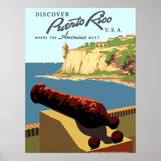 Póster Viaje WPA de Vintage Discover Puerto Rico (Frente)