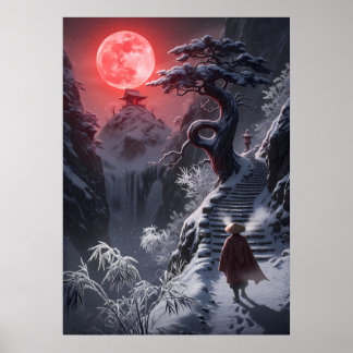 Póster Viaje Zen de Invierno: Templo de la Luna Roja